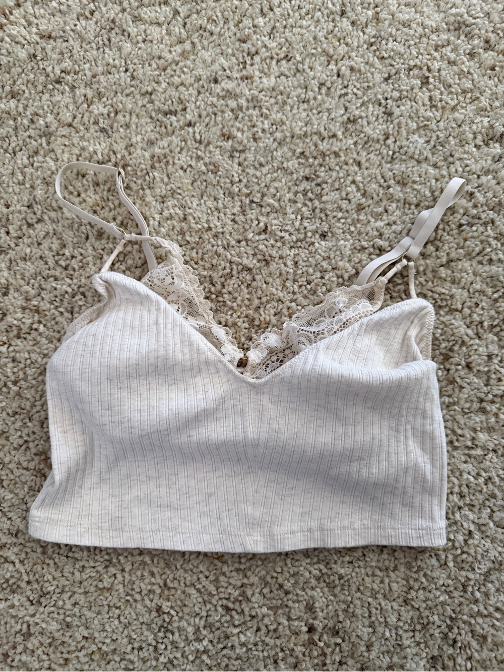 aerie Ribbed Lace-Trim Camisole in Light Cream
